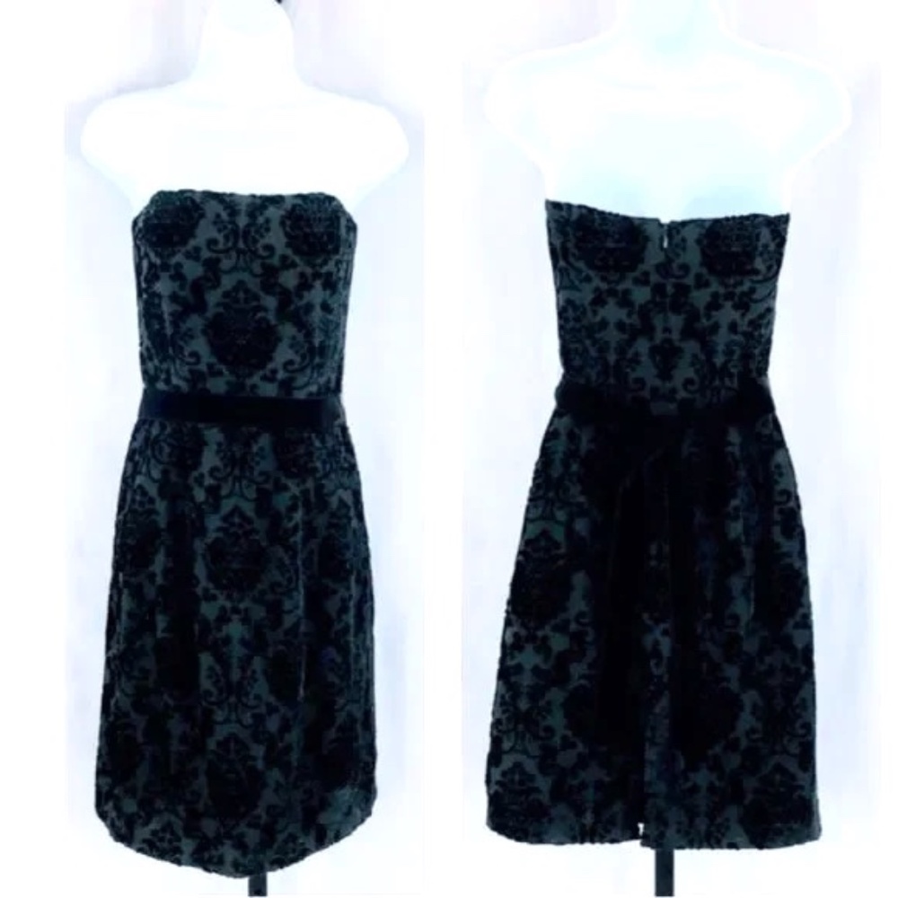 Shoshanna Strapless Velvet Sheath Dress Black Belted Silk Blend Midi Dress Sz 4